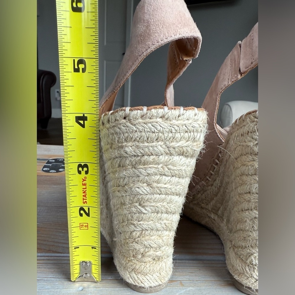 Joie SIZE 37 Nude Pink Suede Women's Slingback Espadrille Platform Wedge Sandals - Picture 11 of 12